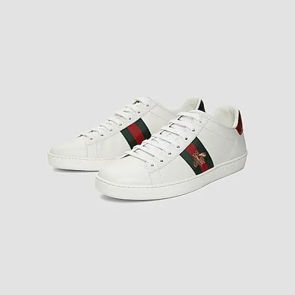 Gucci Ace Bee Embroidered Leather Low Top Trainer Sneakers White Women's EU 37